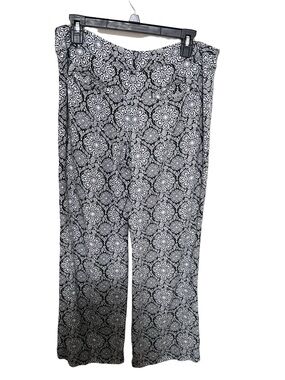 White House Black Market 8 Flare Linen Blend Pant Black White Office Career
